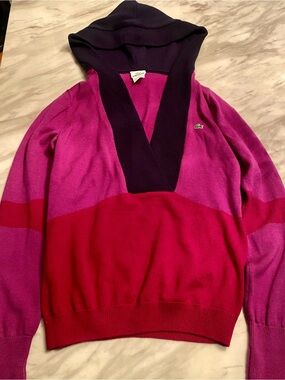 Lacoste Women's Hooded Colorblock Sweater in Pink & Red